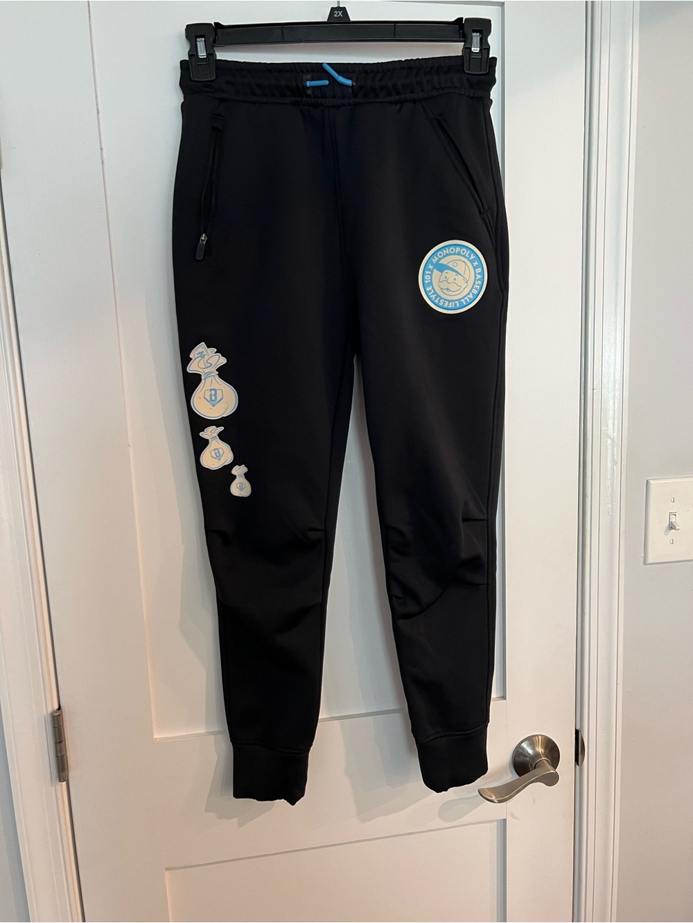 Kids Black B101 Monopoly Jogger Sweatpants with Light Blue Badge Accents